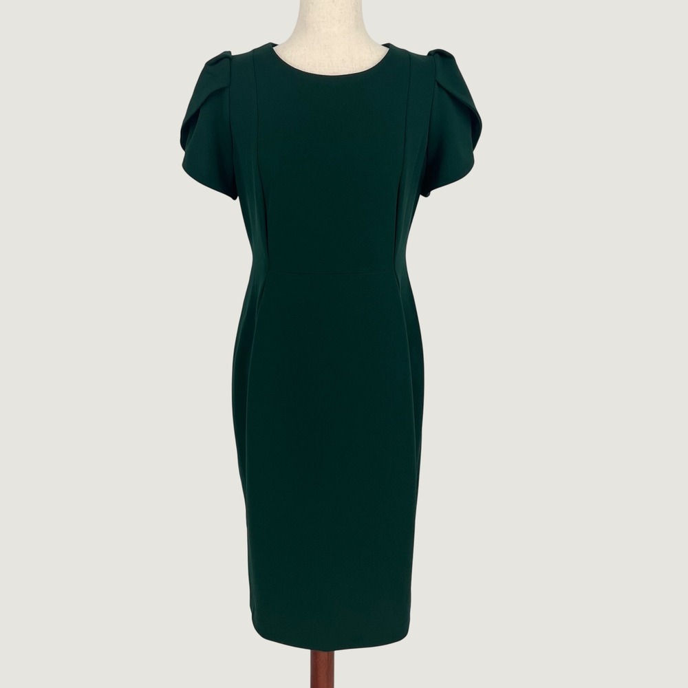 Calvin Klein Women Tulip Sleeve Sheath Dress Size 10 Emerald Green Scuba Knit